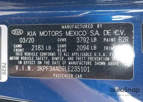2020 Kia Forte Gt-Line from USA, damaged, VIN 3KPF34AD9LE235101
